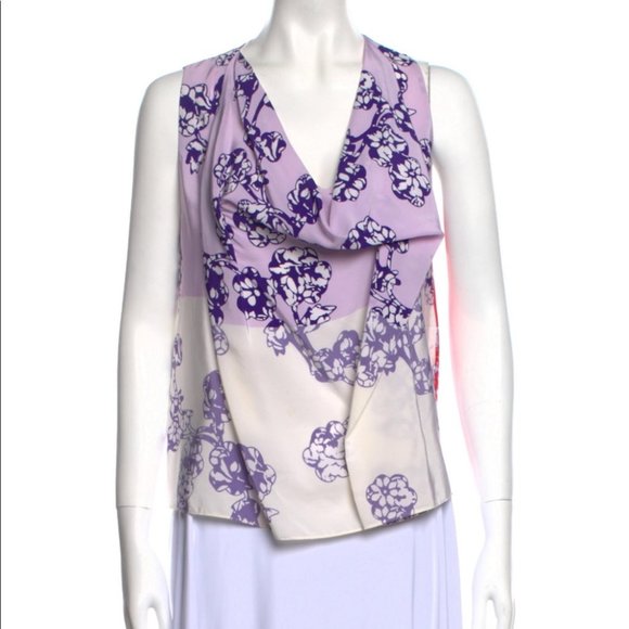 Diane Von Furstenberg Silk Floral Print Blouse - Picture 1 of 13